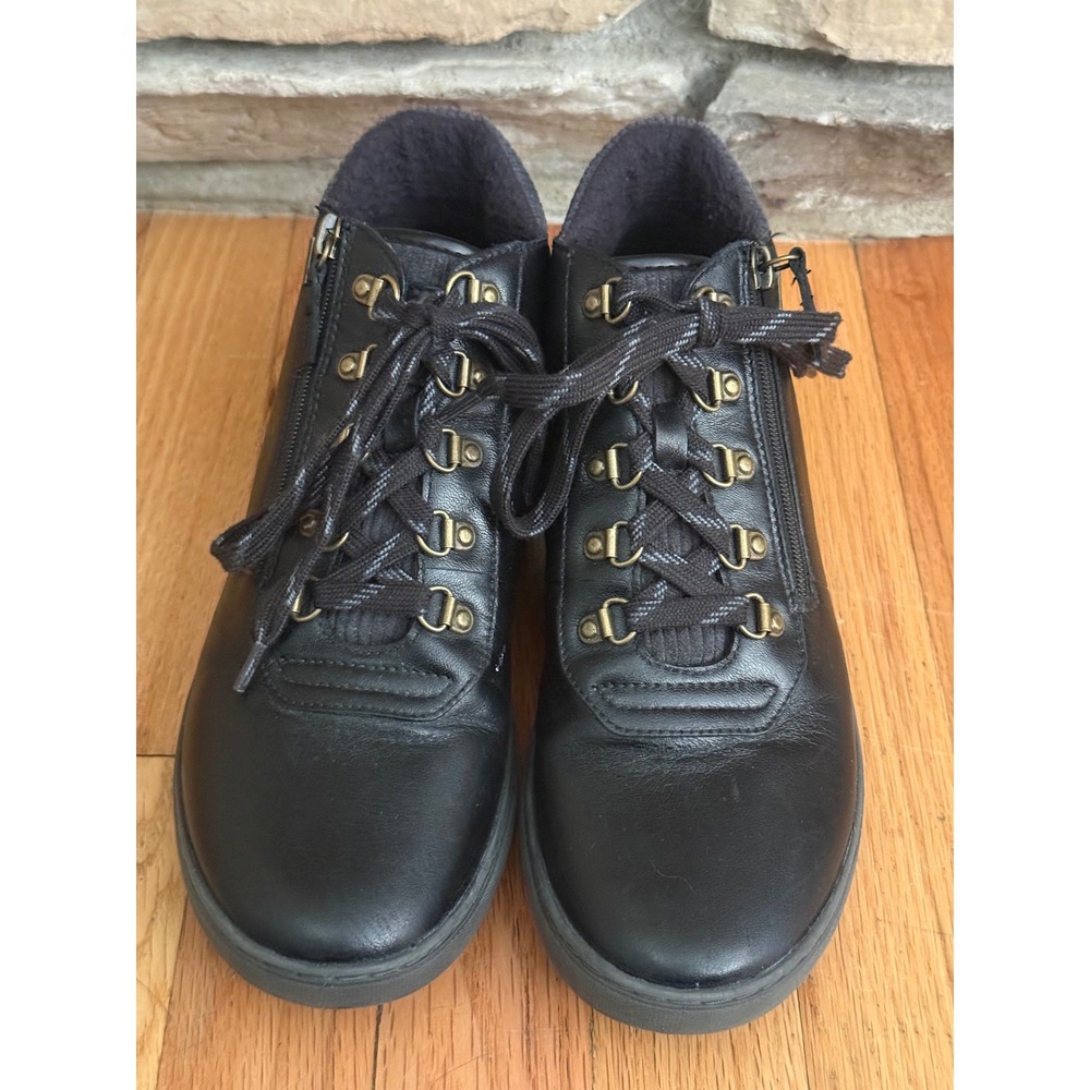 Clarks Womens Black Leather Ankle Sneaker Boots Side Zip D 8.5 M 261632384060